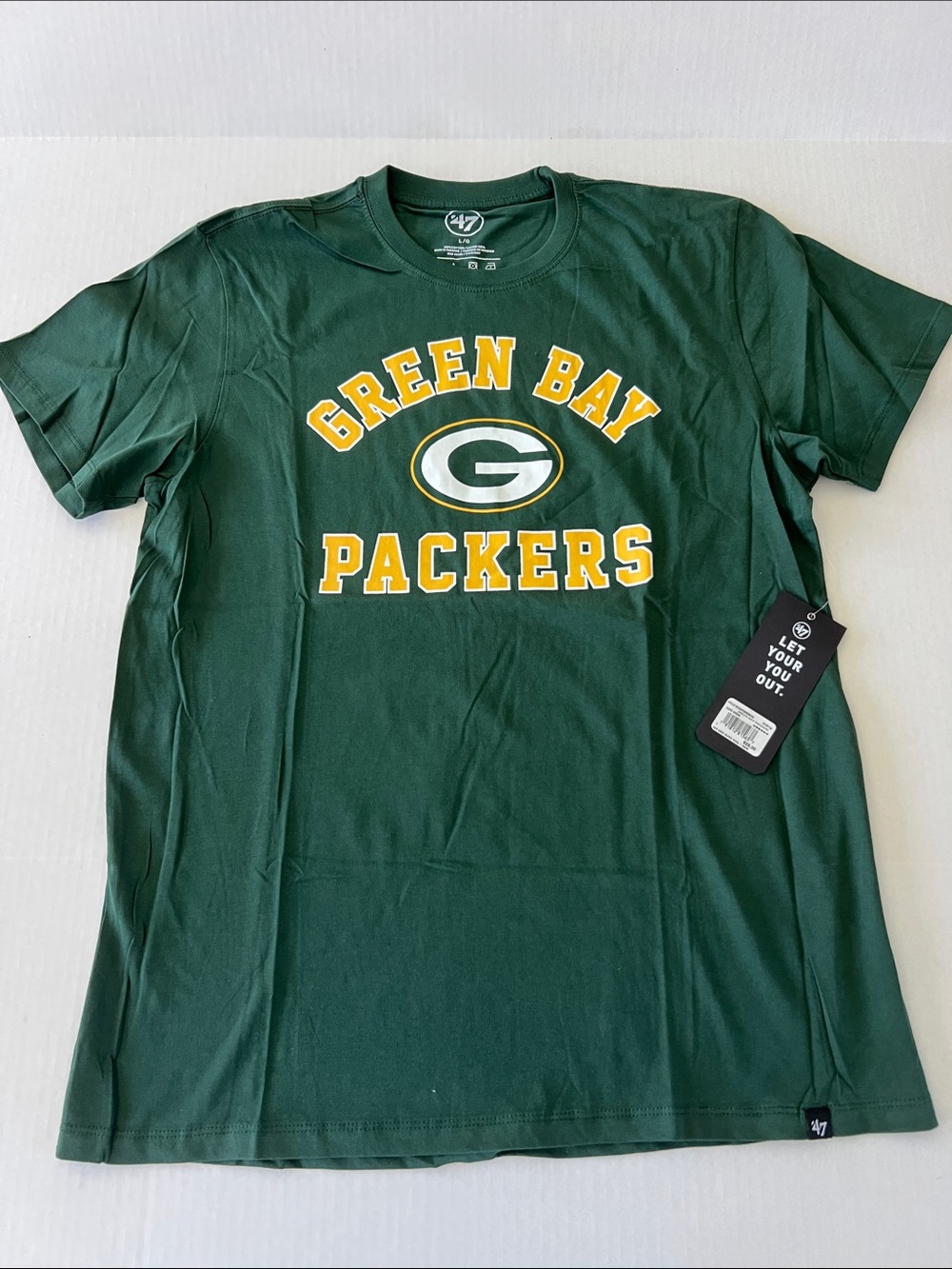 47 Brand Green Bay Packers Forest Green Tee with Yellow Logo Size L NWT